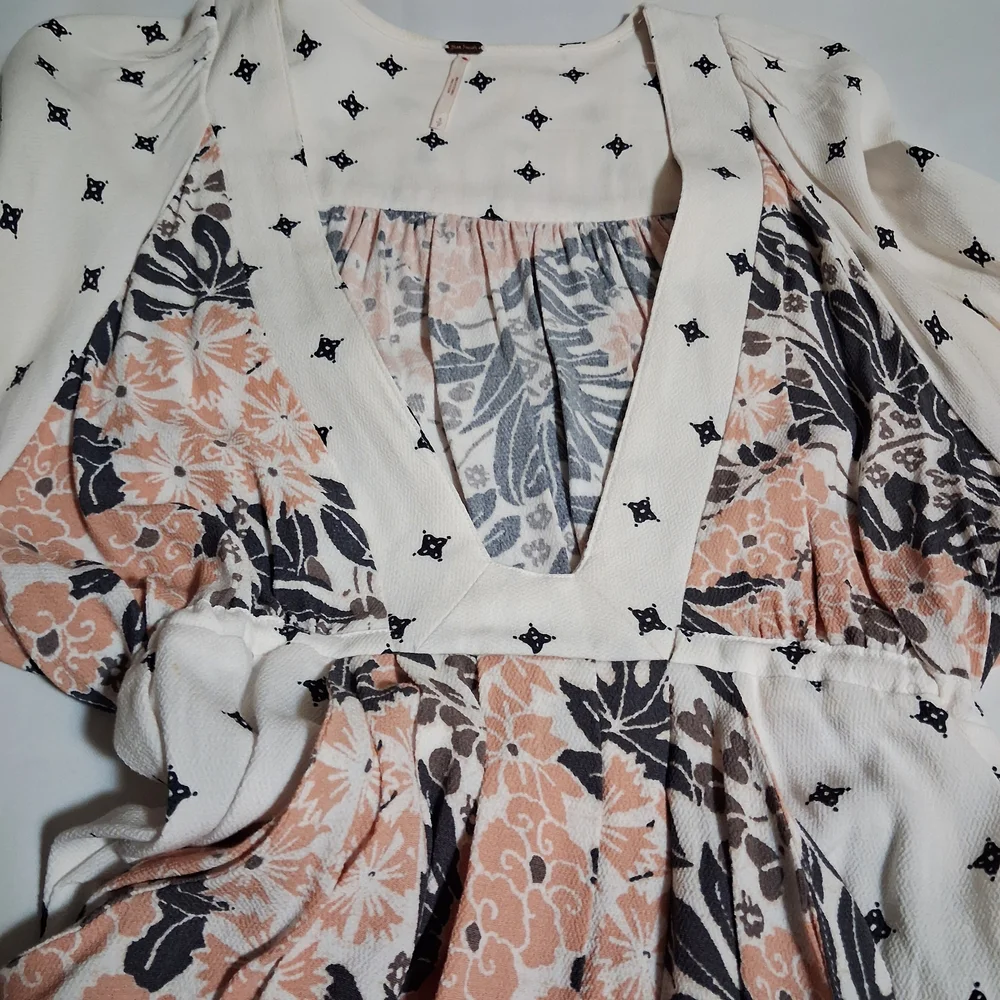 Free People Tallula White Print Long‎ Sleeve Mini Dress